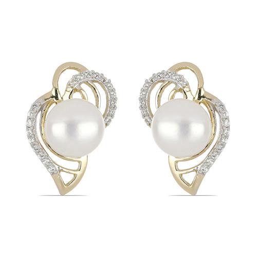 7.72 CT WHITE FRESHWATER PEARL GOLD PLATED STERLING SILVER EARRINGS #VE026319